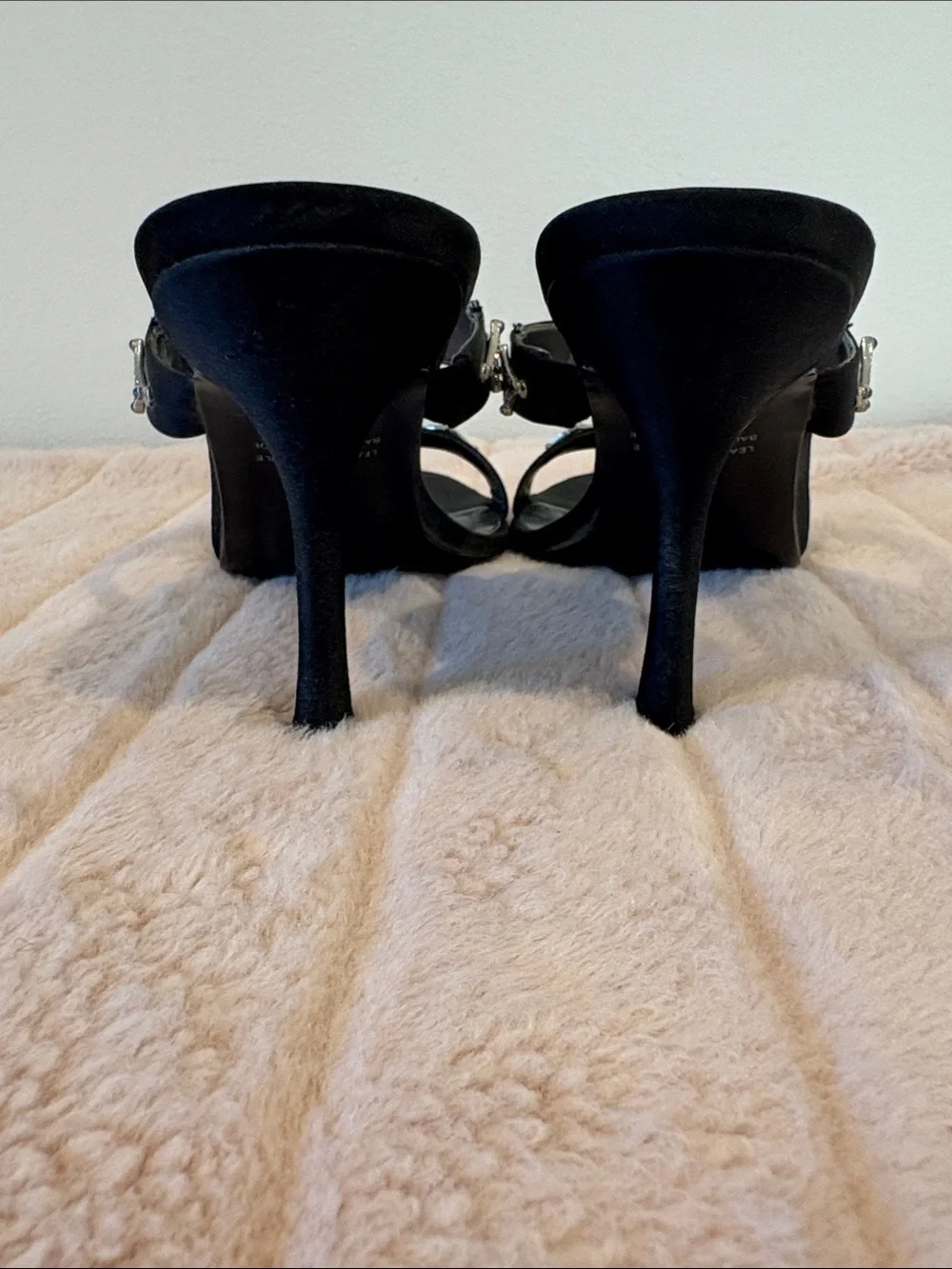 Alfani Black Satin Crystal-Accent High Heel Slides